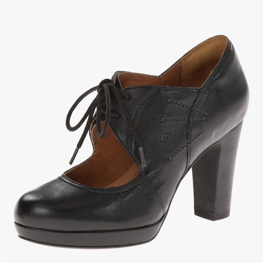 Clarks | Flyrt black Mary Jane lace tie leather heels